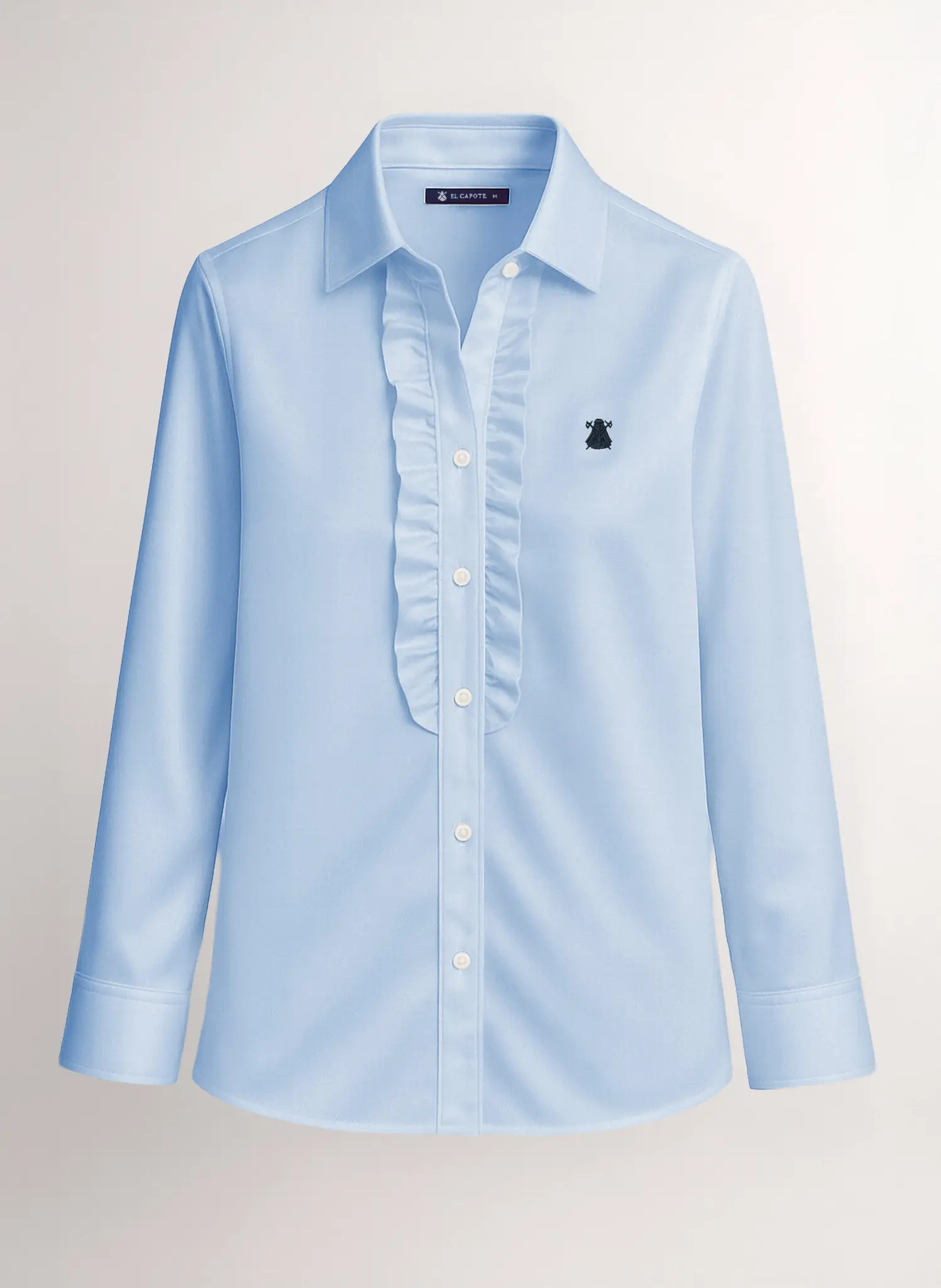 Camisa Azul Pechera Volantes Mujer - Image 3