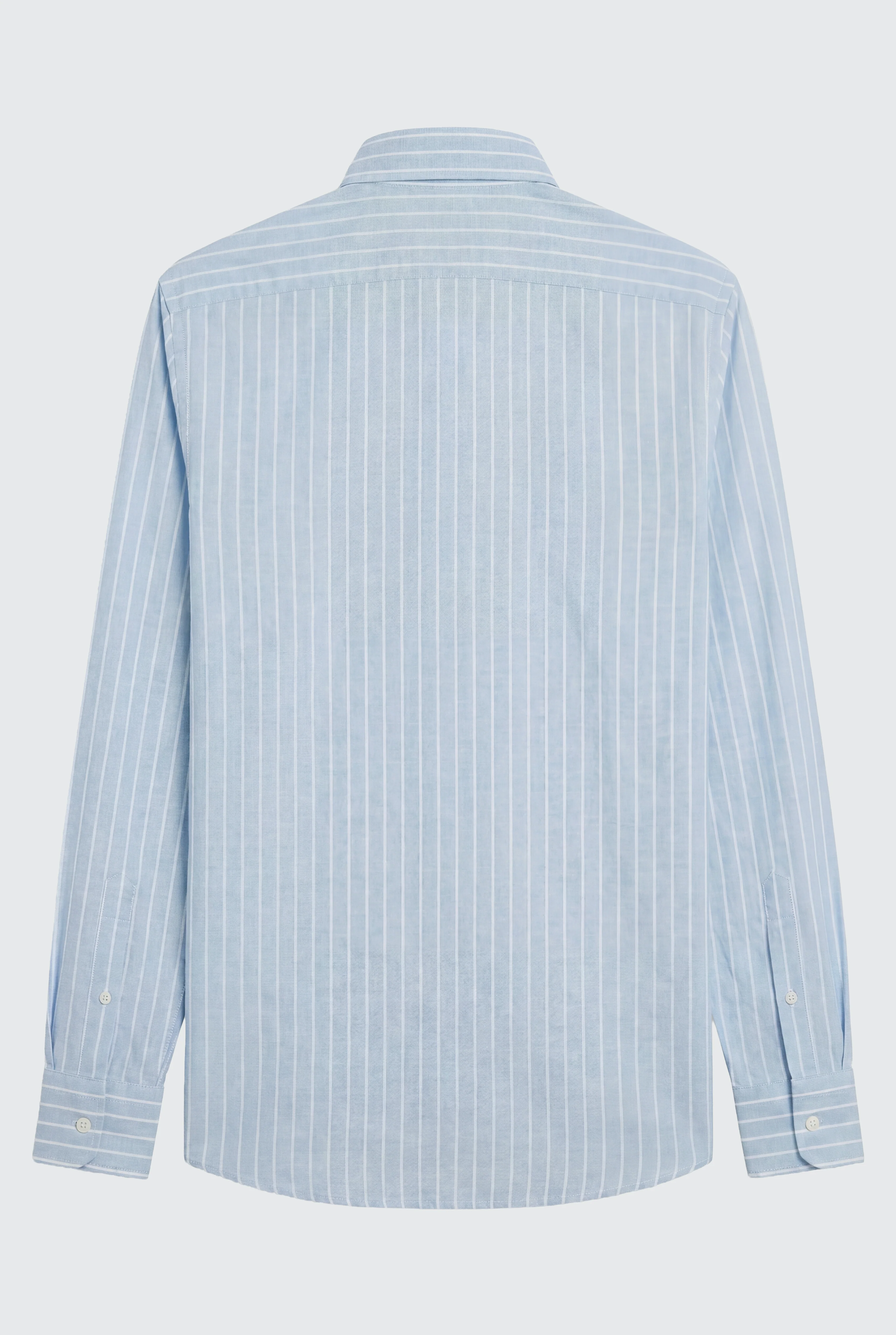 Camisa Celeste Raya Blanca Lino Hombre - Image 4