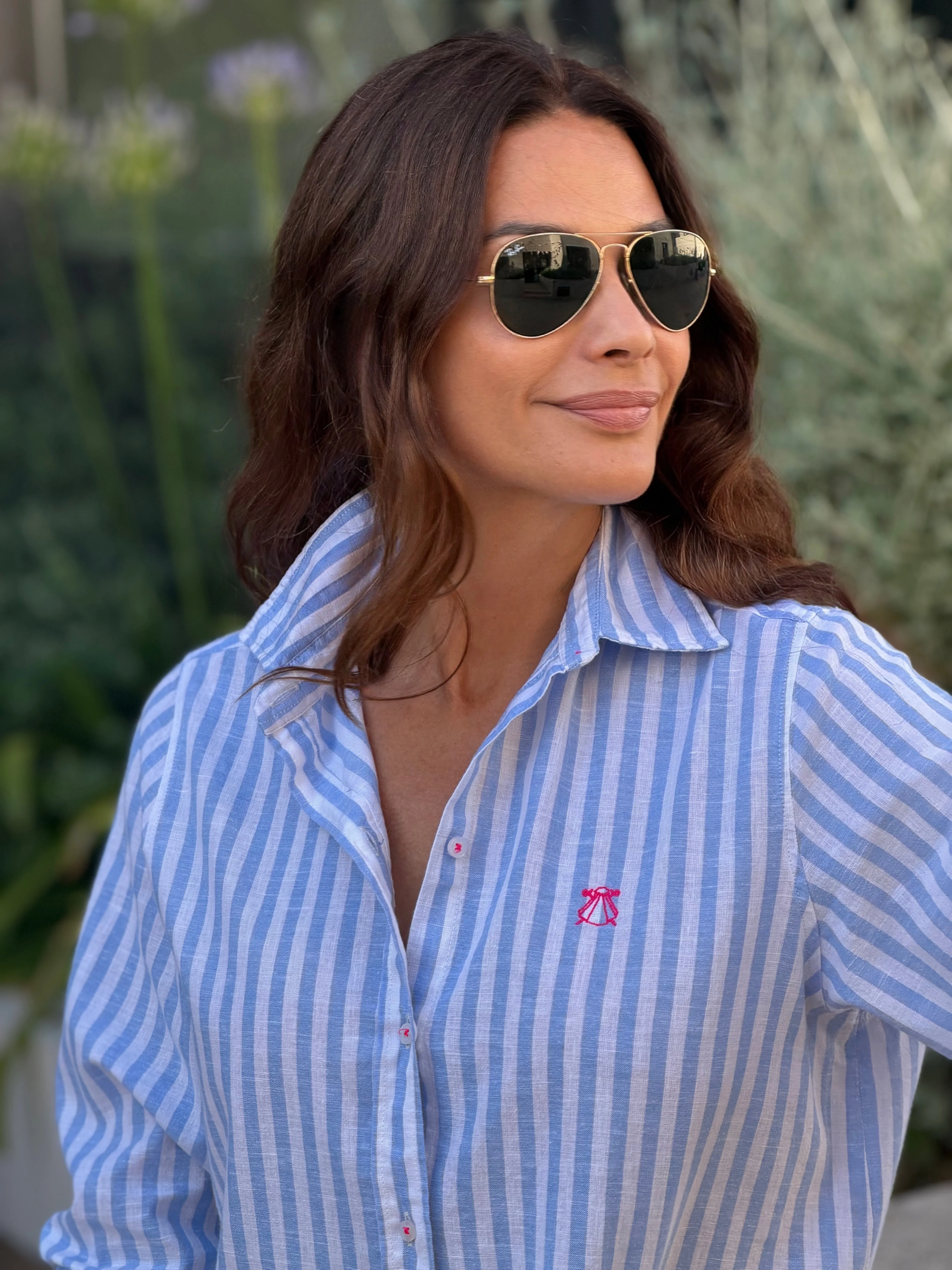 Camisa Rayas Azules 100% Lino Mujer - Image 2