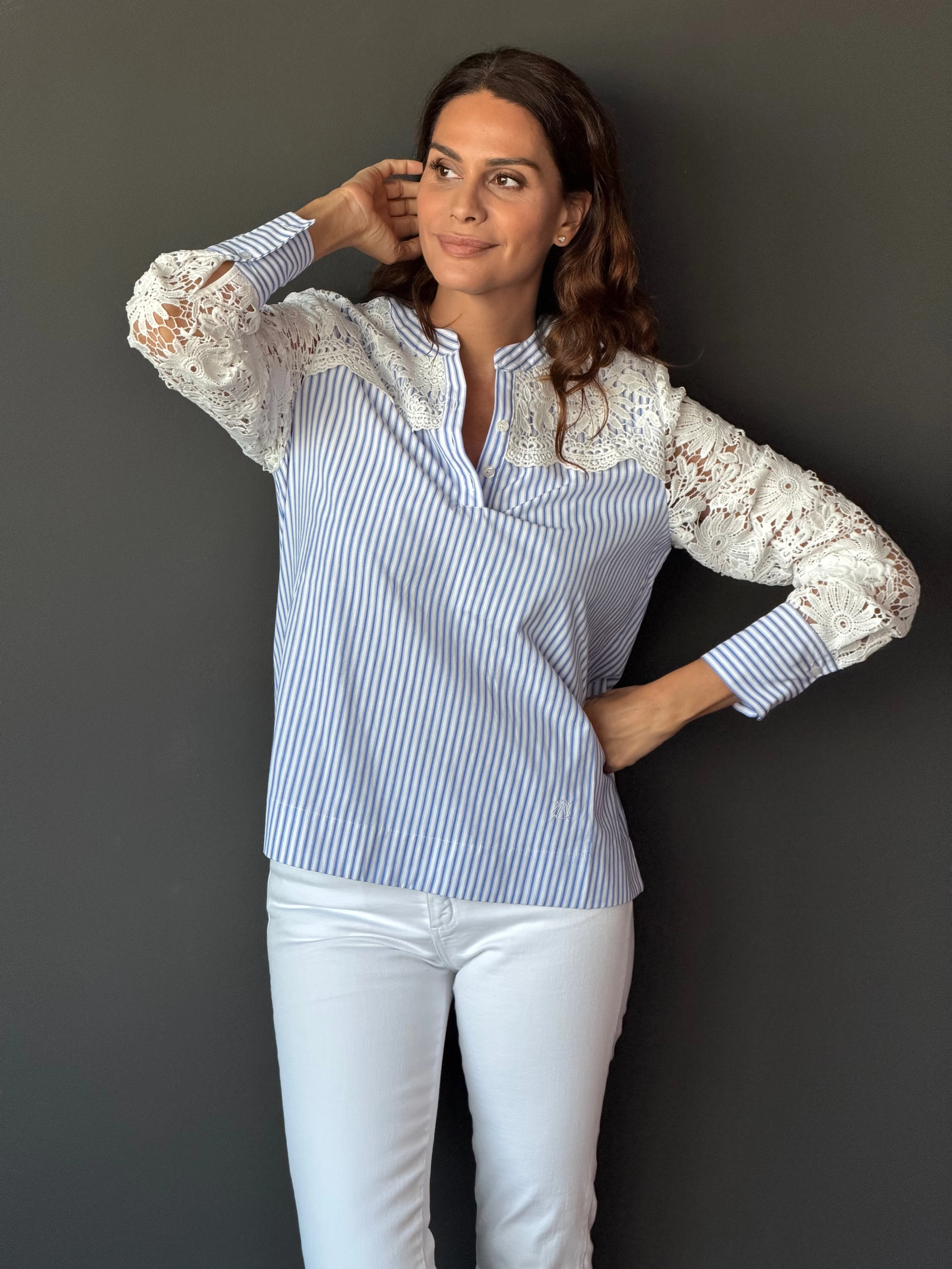 Camisa Rayas Guipur Mujer - Image 2