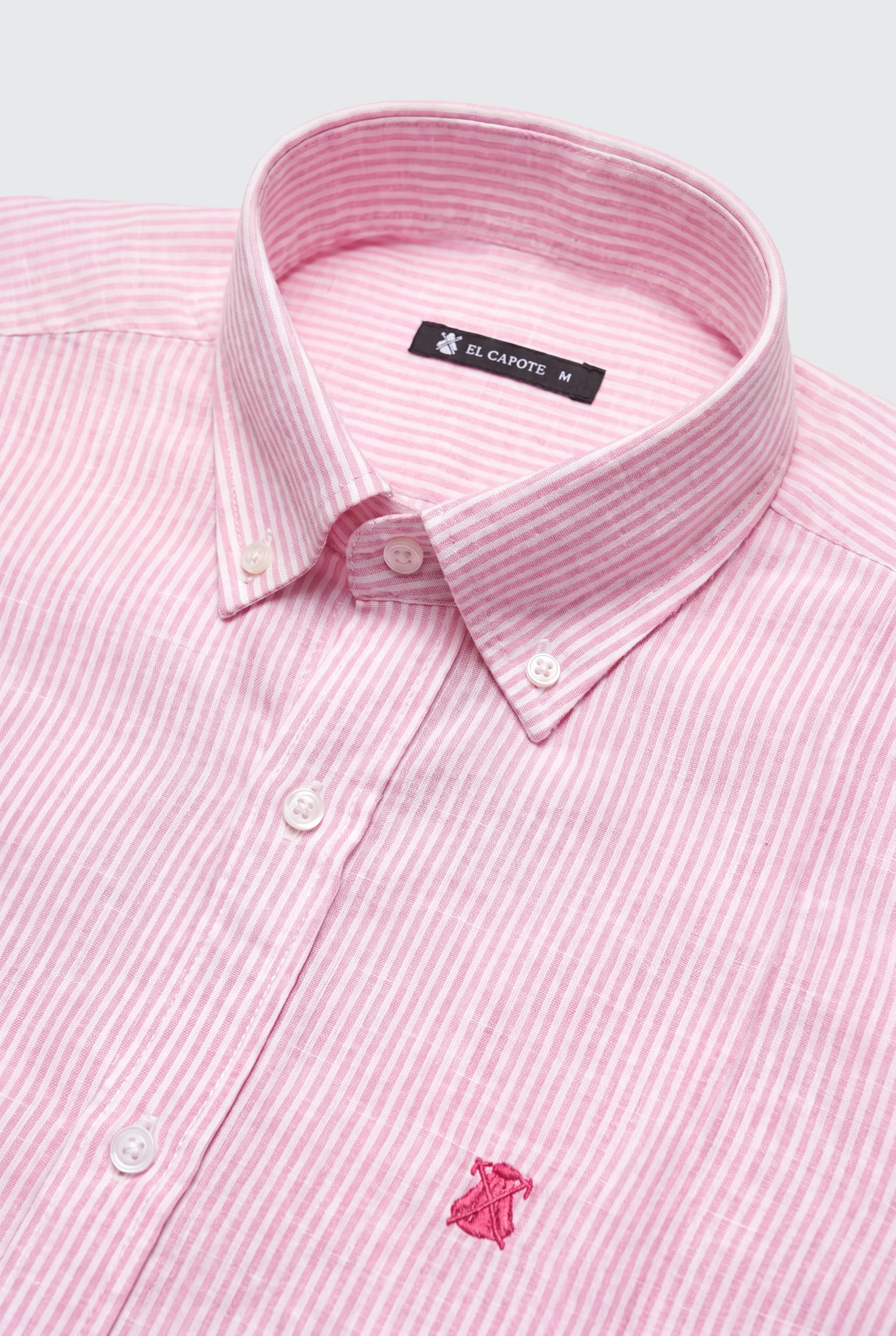 Camisa Rayas Rosas Lino Cuello Botón Hombre - Image 5