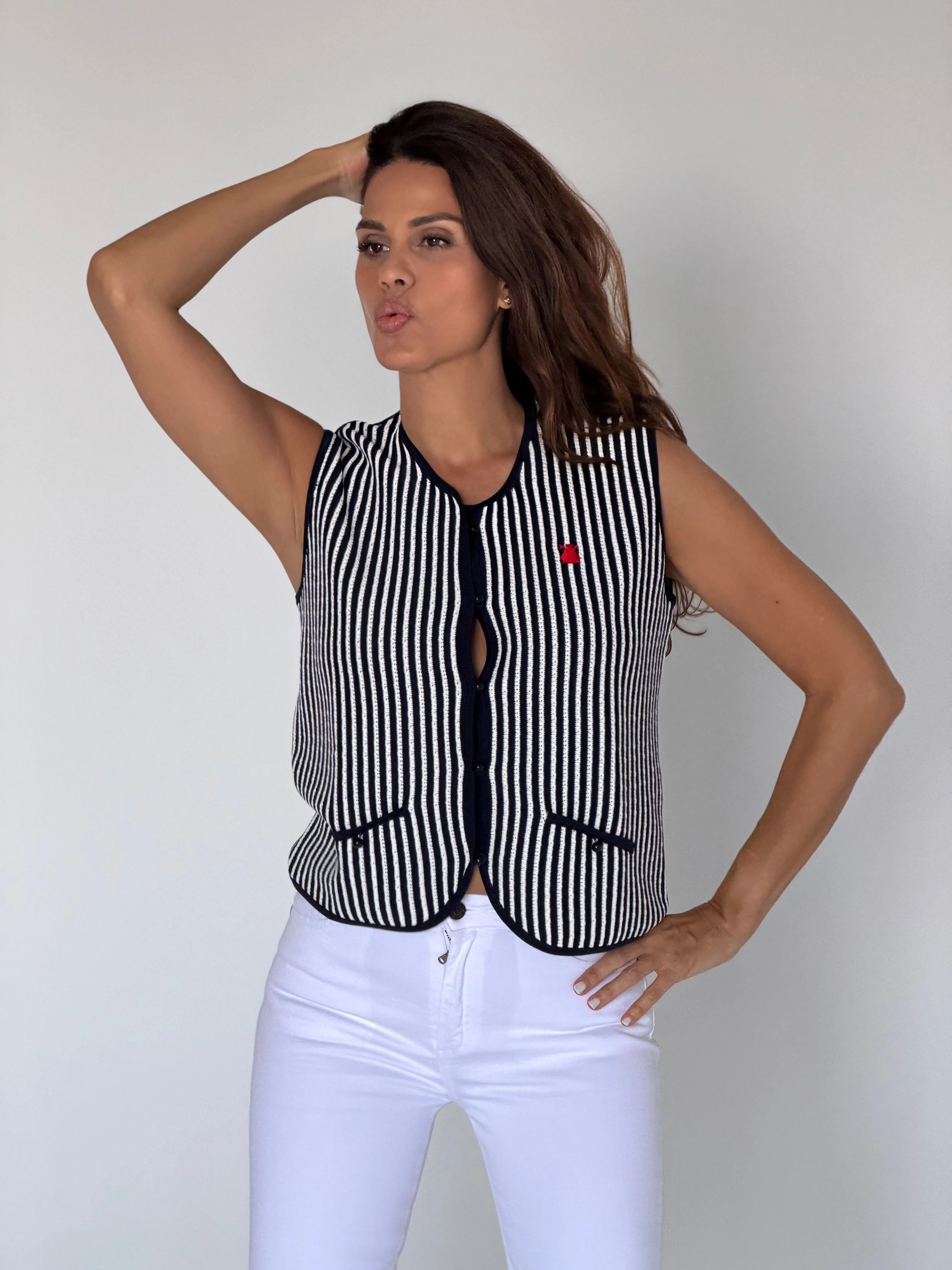 Chaleco Azul Rayas Mujer