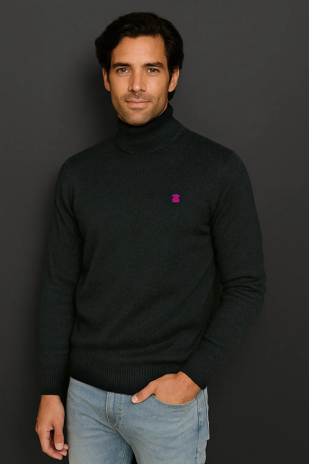Jersey Azul Lambswool Cuello Alto Hombre