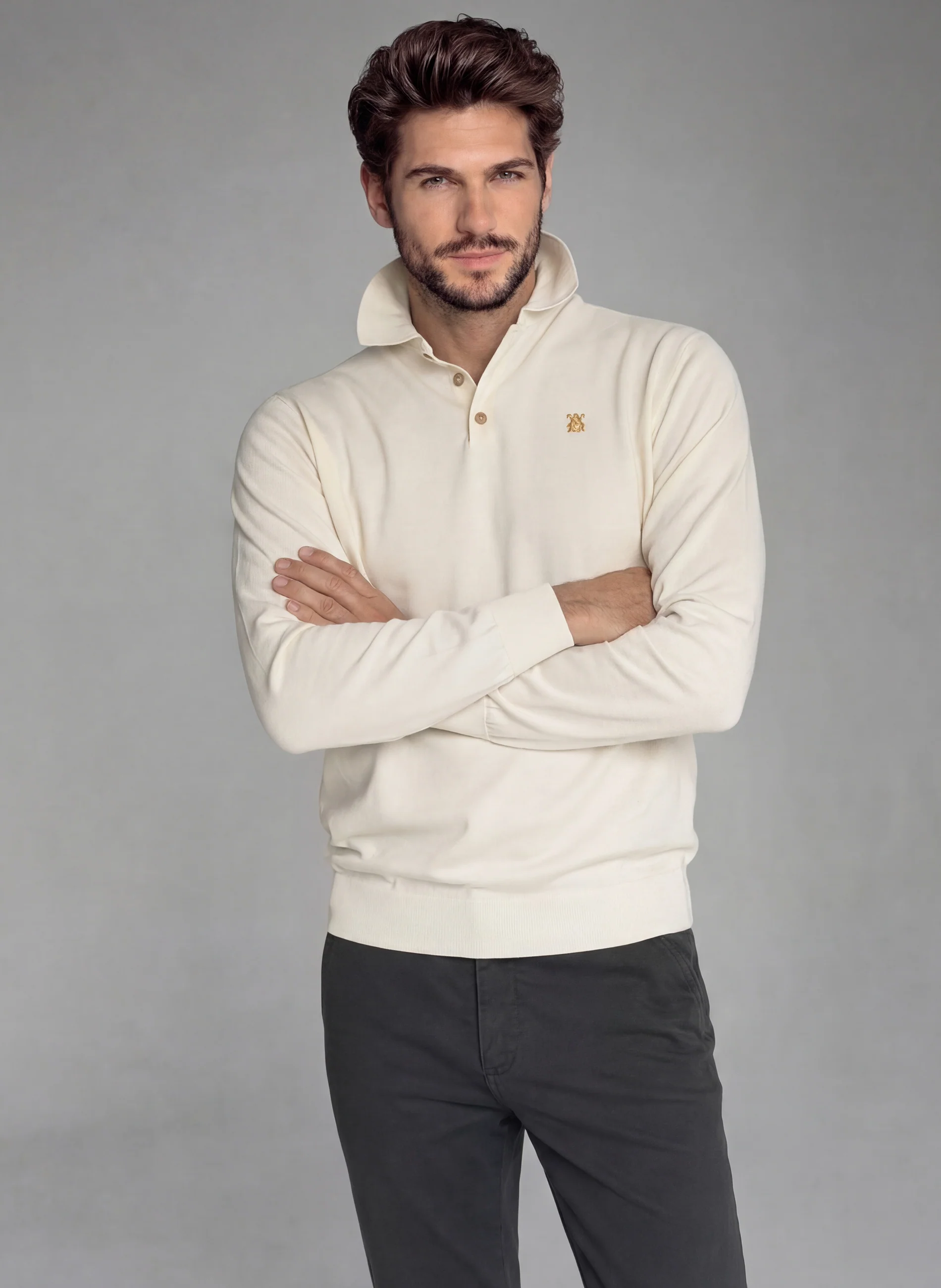 Polo Crema de Punto Manga Larga - Image 4